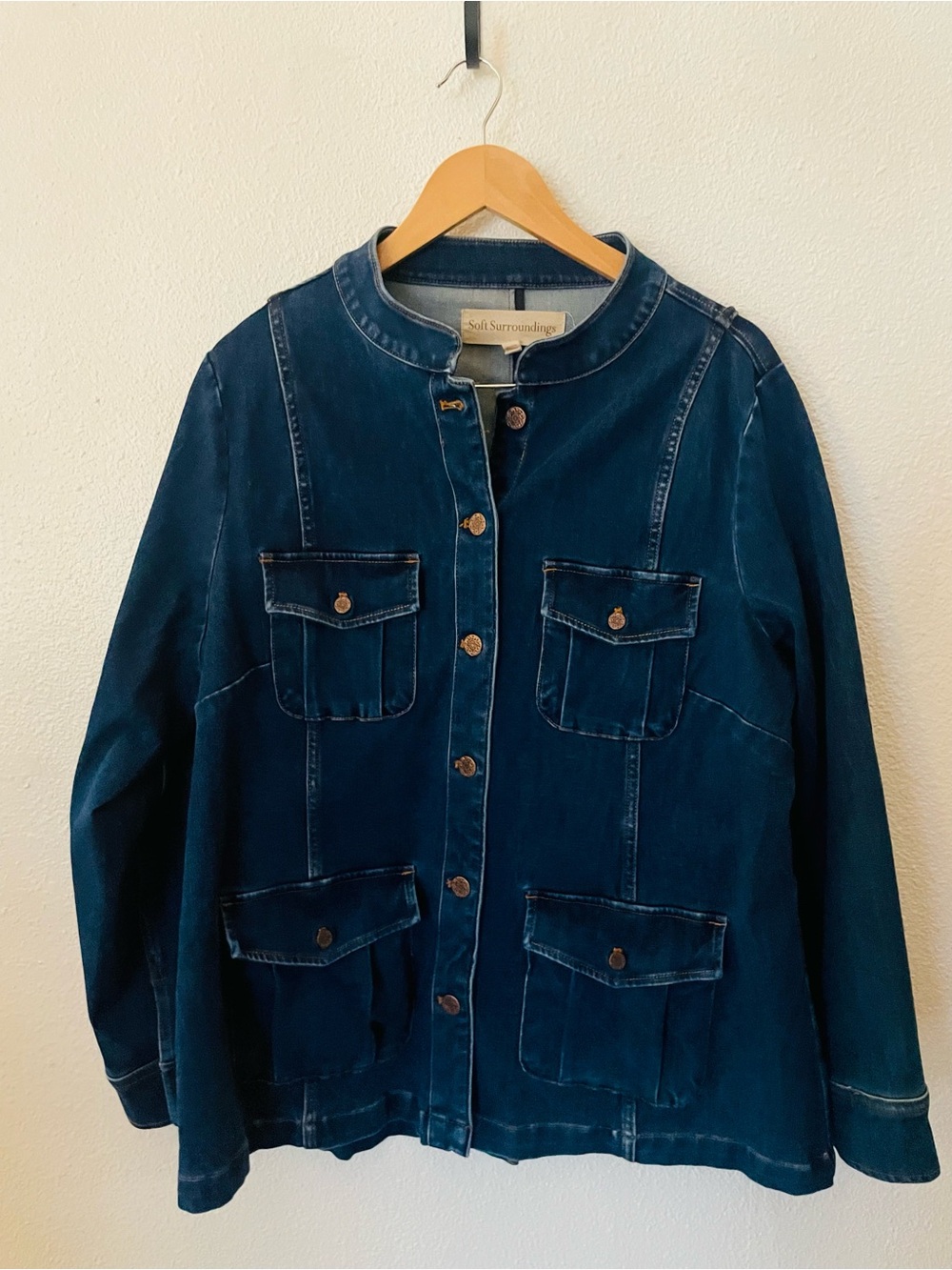 Soft Surroundings Denim Collarless Utility Jacket Size 1X